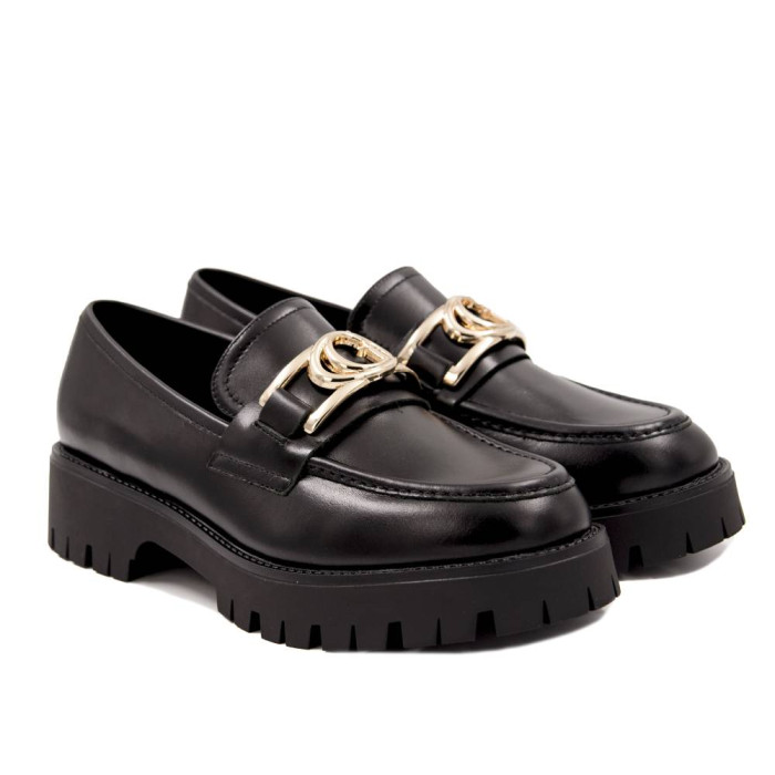 GUESS Γυναικεία Μοκασίνια Loafers ILARY ΜΕ ΧΡΥΣΗ AΓΚΡΑΦΑ ΔΕΡΜΑΤΙΝΑ FL7ILRLEA14